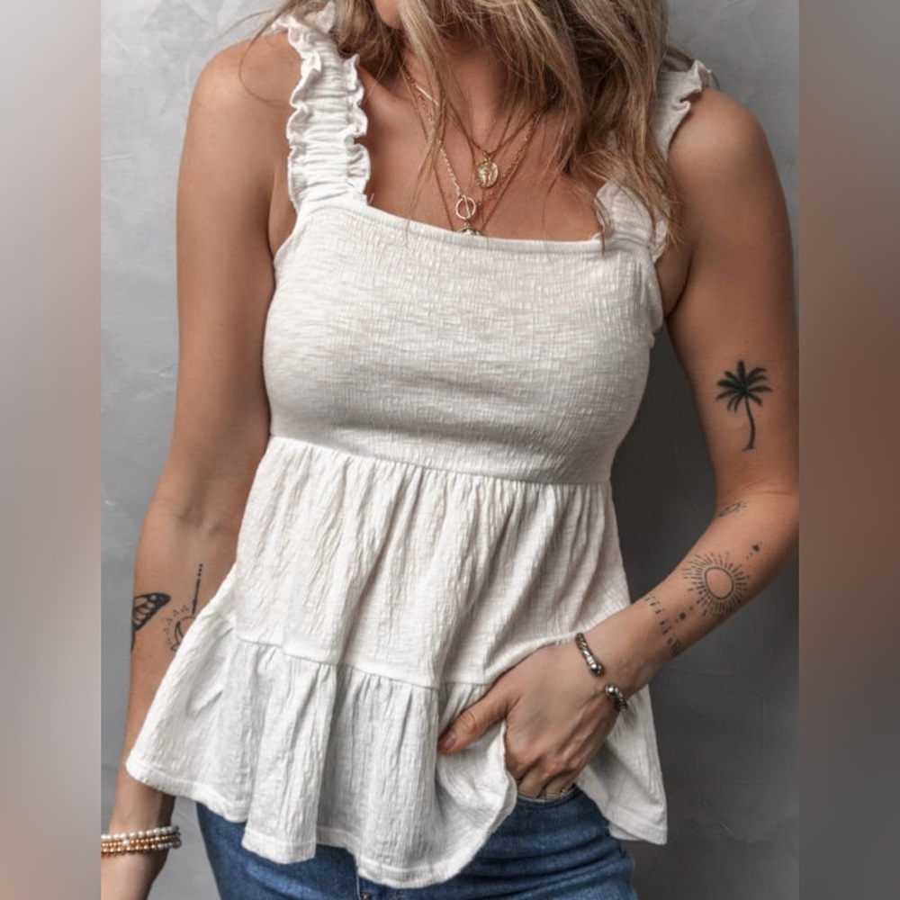 White Ruffle Top